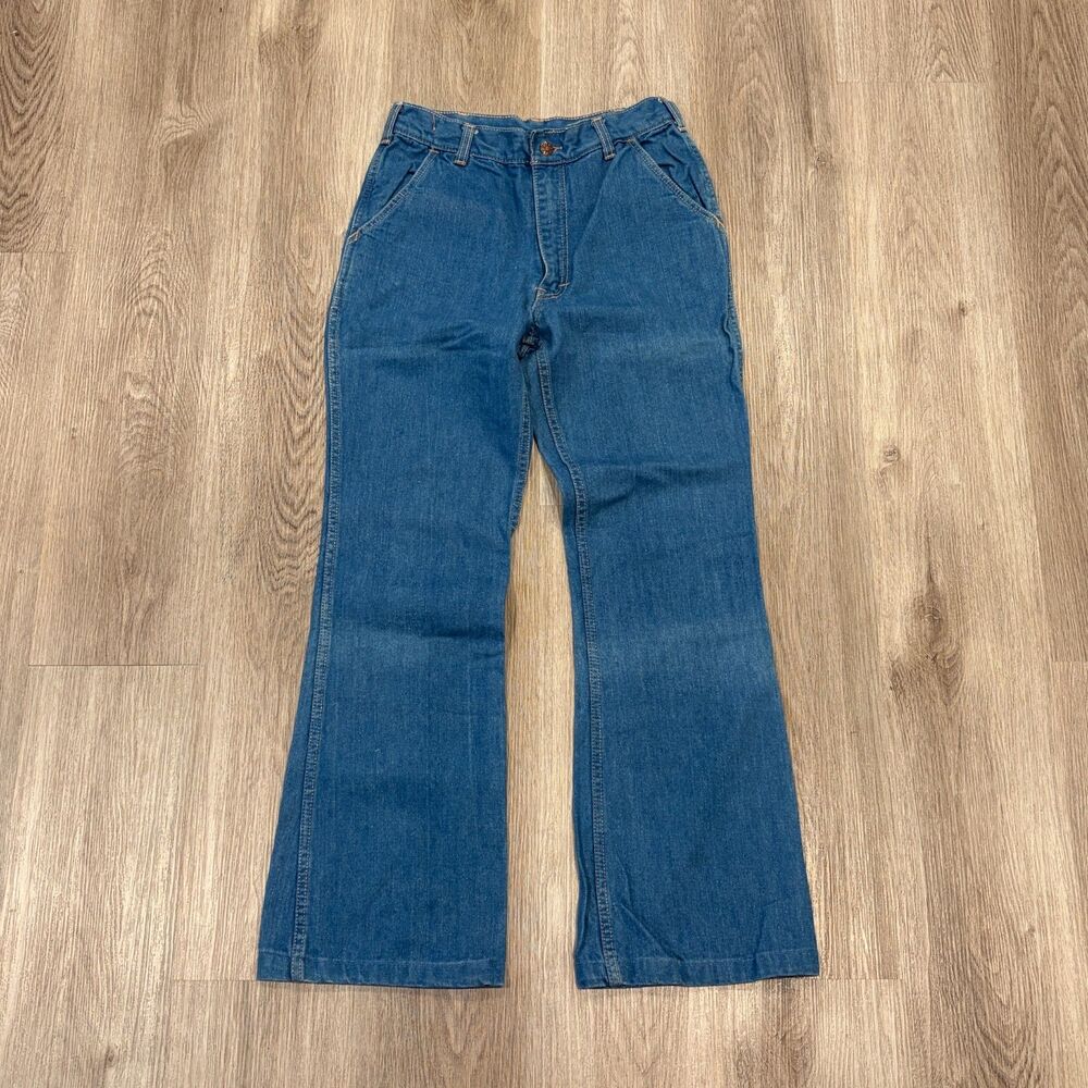 Vintage 70s Bell Bottoms Flared Bootcut Jeans Women's Size 28x30 Blue USA Made